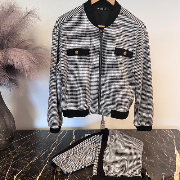 INSIGHT Brand fashion forward 2-piece B&W houndstooth jacket and jogger Size S - Picture 1 of 6